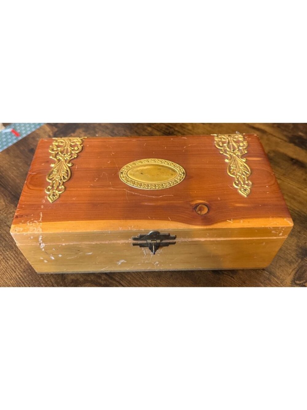 Vintage Cedar Chest Trinket Box Brass Hardware